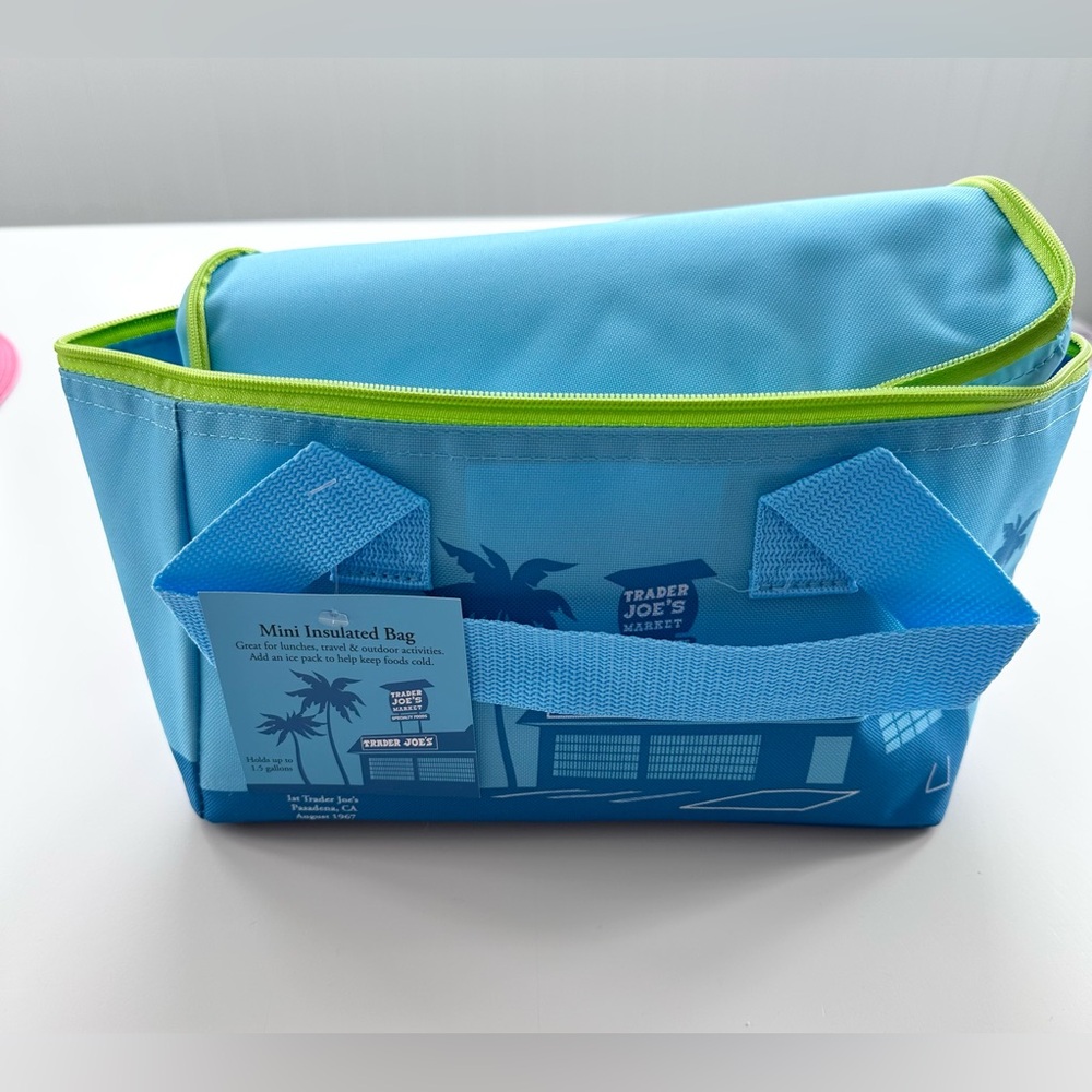 NWT Trader Joe's Turquoise Blue and Lime Green Mini Insulated Bag - Picture 5 of 7